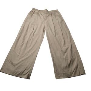 Vince Wide Leg Cropped Pants Women's L Tan Khaki Casual Office Wear Flowy